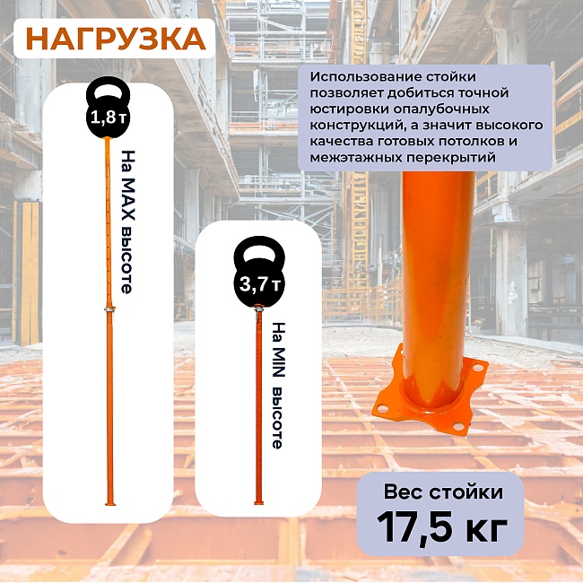 Стойка телескопическая для опалубки 4.9 м (усиленная) фото 5